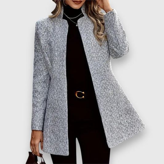 Women’s Longline Blazer – Open-Front Textured Blazer with Stand Collar