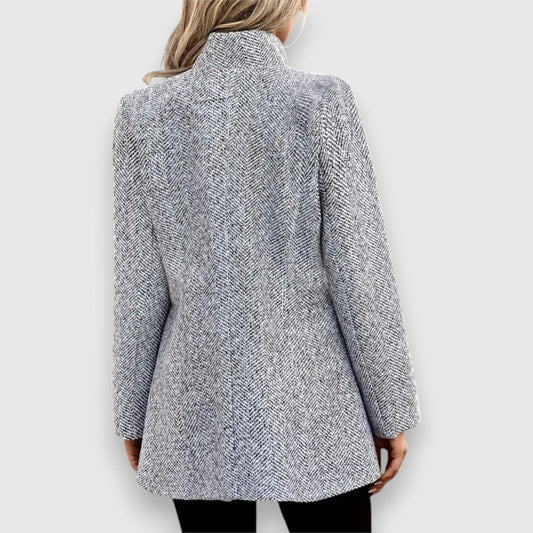 Women’s Longline Blazer – Open-Front Textured Blazer with Stand Collar