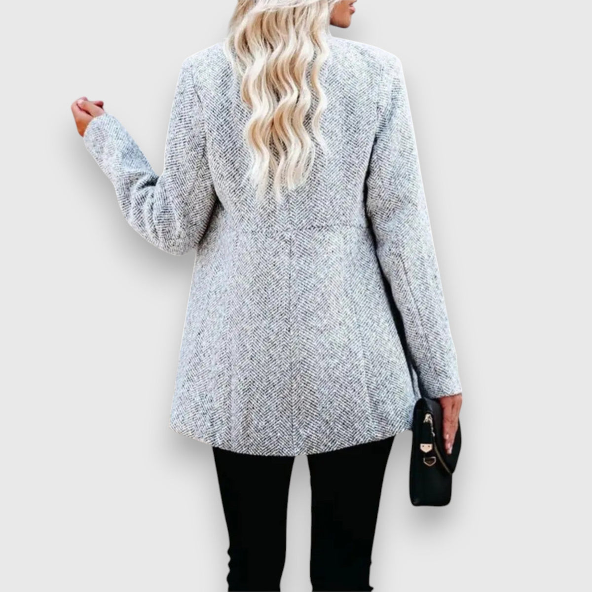 Women’s Longline Blazer – Open-Front Textured Blazer with Stand Collar