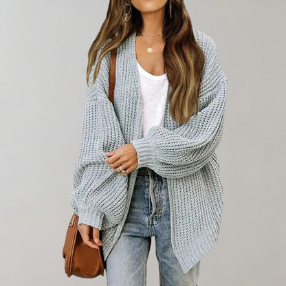 Women’s Chunky Knit Cardigan – Open Front with Batwing Sleeves