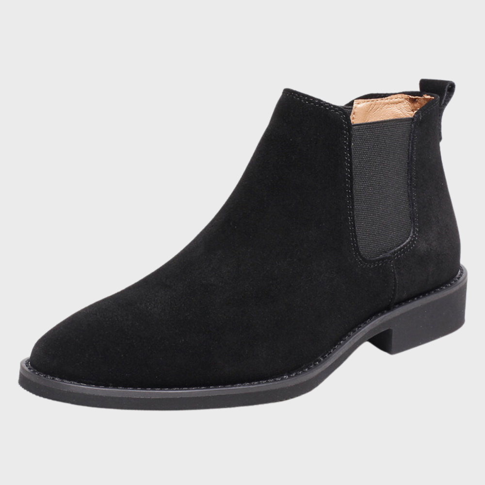 Men’s Suede Chelsea Boots – Sleek Ankle Design with Elastic Side Panels and Low Heel