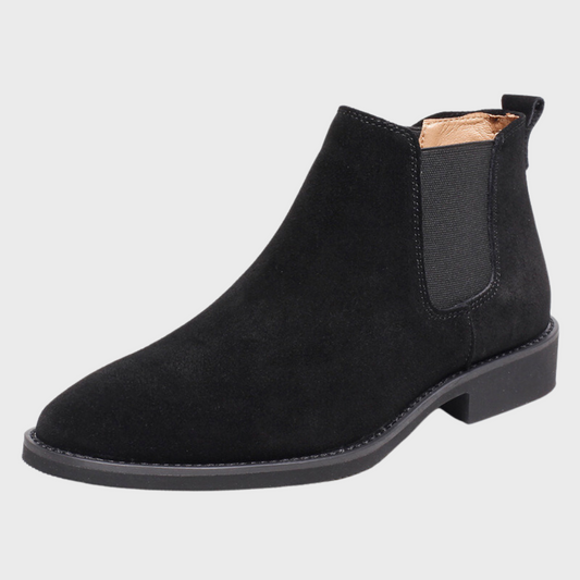 Men’s Suede Chelsea Boots – Sleek Ankle Design with Elastic Side Panels and Low Heel