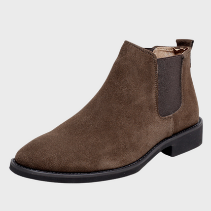 Men’s Suede Chelsea Boots – Sleek Ankle Design with Elastic Side Panels and Low Heel