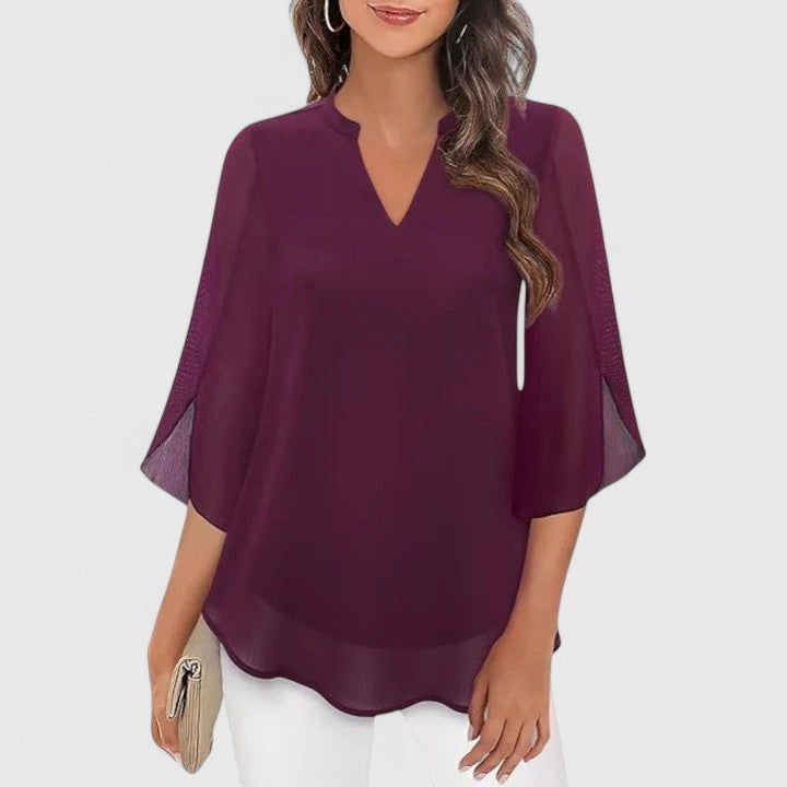 Women’s Elegant Blouse – Flowing V-Neck Blouse with Wide Flared Sleeves
