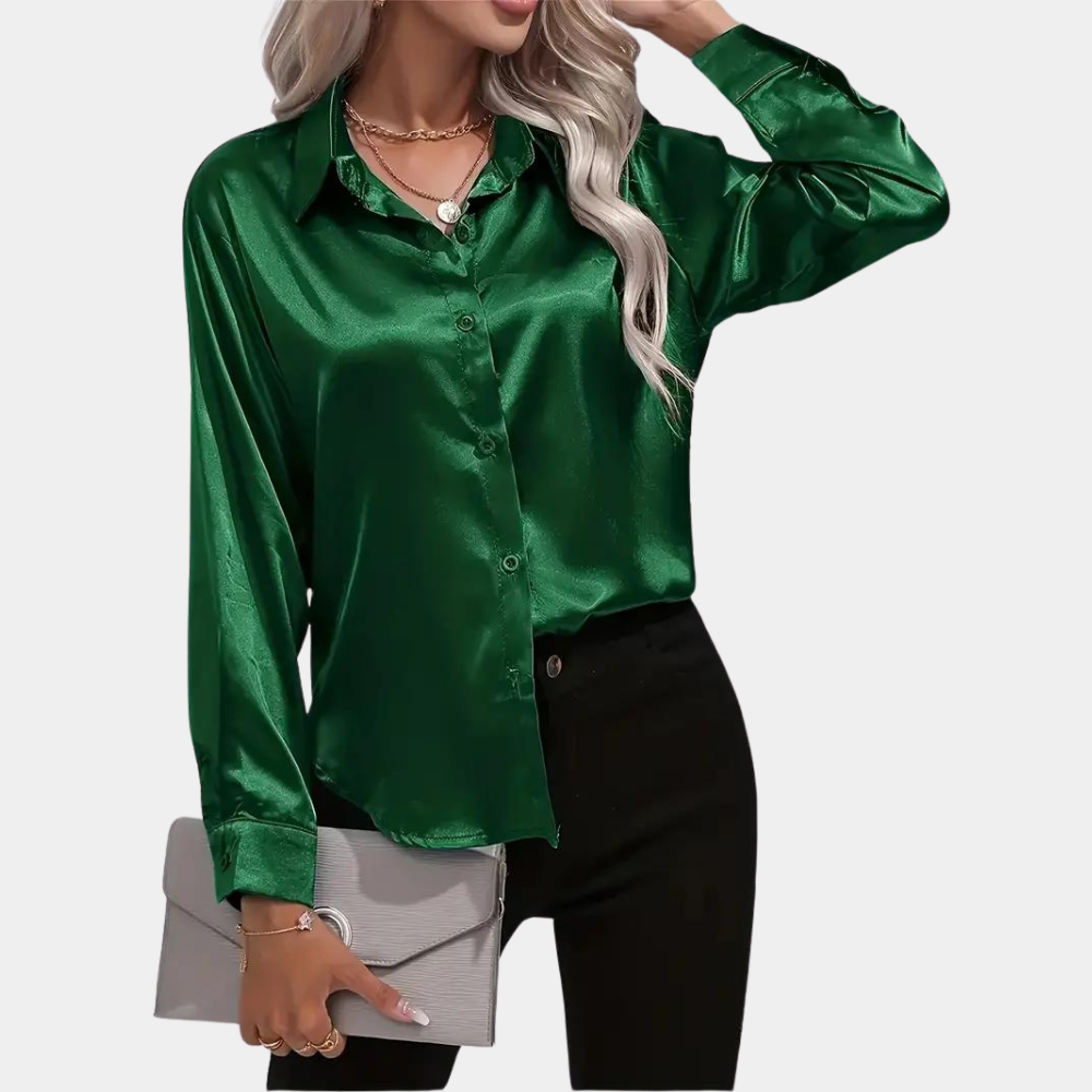 Women’s Satin Button-Up Shirt – Glossy Long-Sleeve Style for Office and Evening Wear
