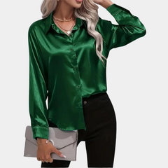 Women’s Satin Button-Up Shirt – Glossy Long-Sleeve Style for Office and Evening Wear