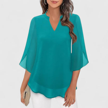 Women’s Elegant Blouse – Flowing V-Neck Blouse with Wide Flared Sleeves