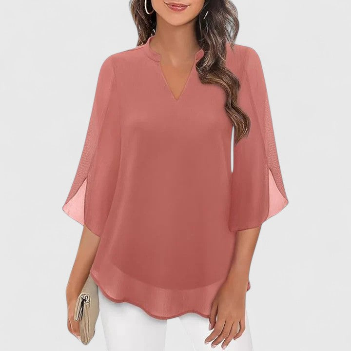Women’s Elegant Blouse – Flowing V-Neck Blouse with Wide Flared Sleeves
