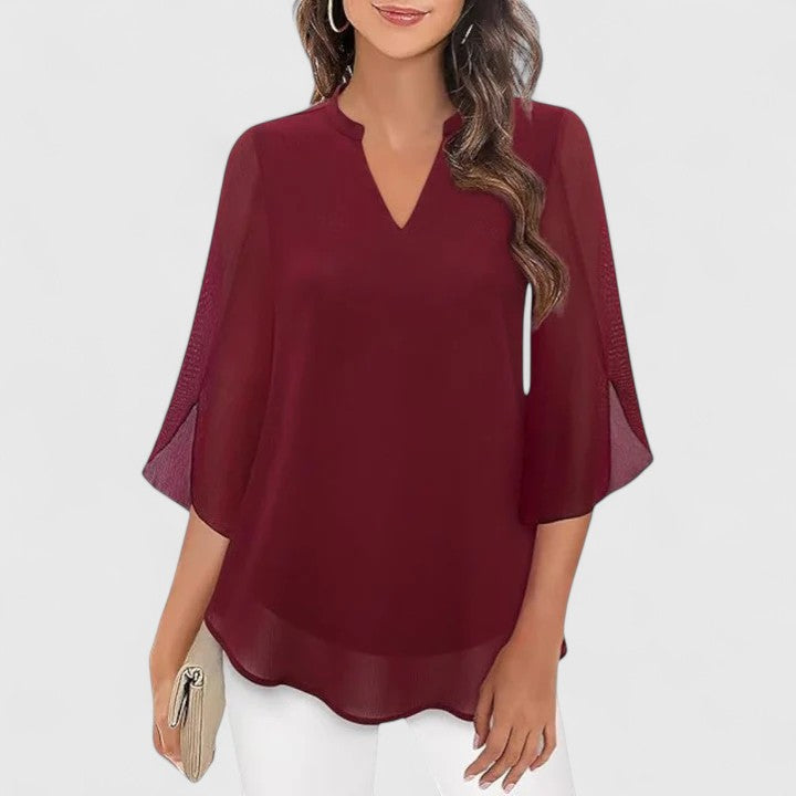 Women’s Elegant Blouse – Flowing V-Neck Blouse with Wide Flared Sleeves