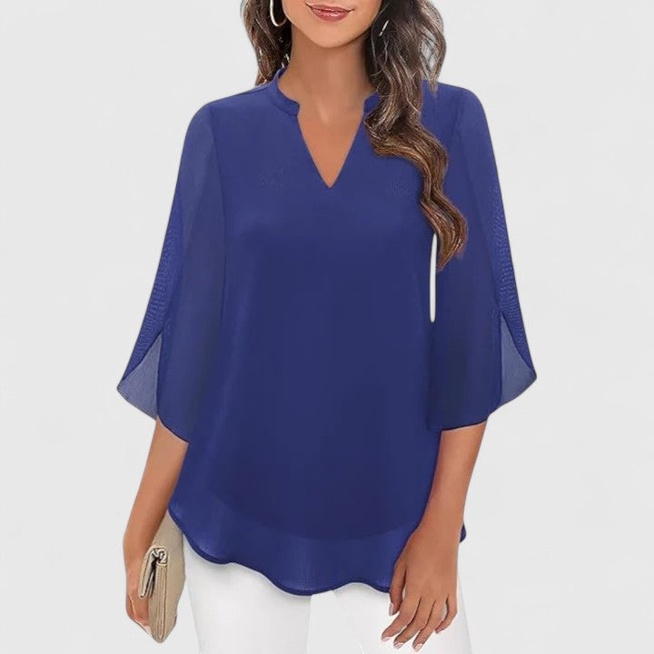 Women’s Elegant Blouse – Flowing V-Neck Blouse with Wide Flared Sleeves