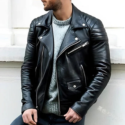 Men’s Quilted-Panel Leather Biker Jacket – Statement Layer for City and Weekend Wear