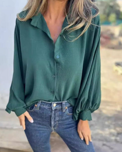 Women’s Relaxed Button-Up Blouse – Boxy Long Sleeve Shirt for Office and Everyday Wear
