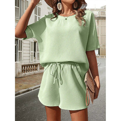 Women’s Waffle Texture Shorts Co-Ord Set – Relaxed Spring and Summer Casual Wear