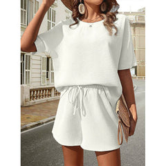 Women’s Waffle Texture Shorts Co-Ord Set – Relaxed Spring and Summer Casual Wear