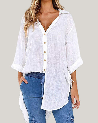 Women’s Oversized Longline Shirt – Side-Tie Button-Up for Spring and Summer