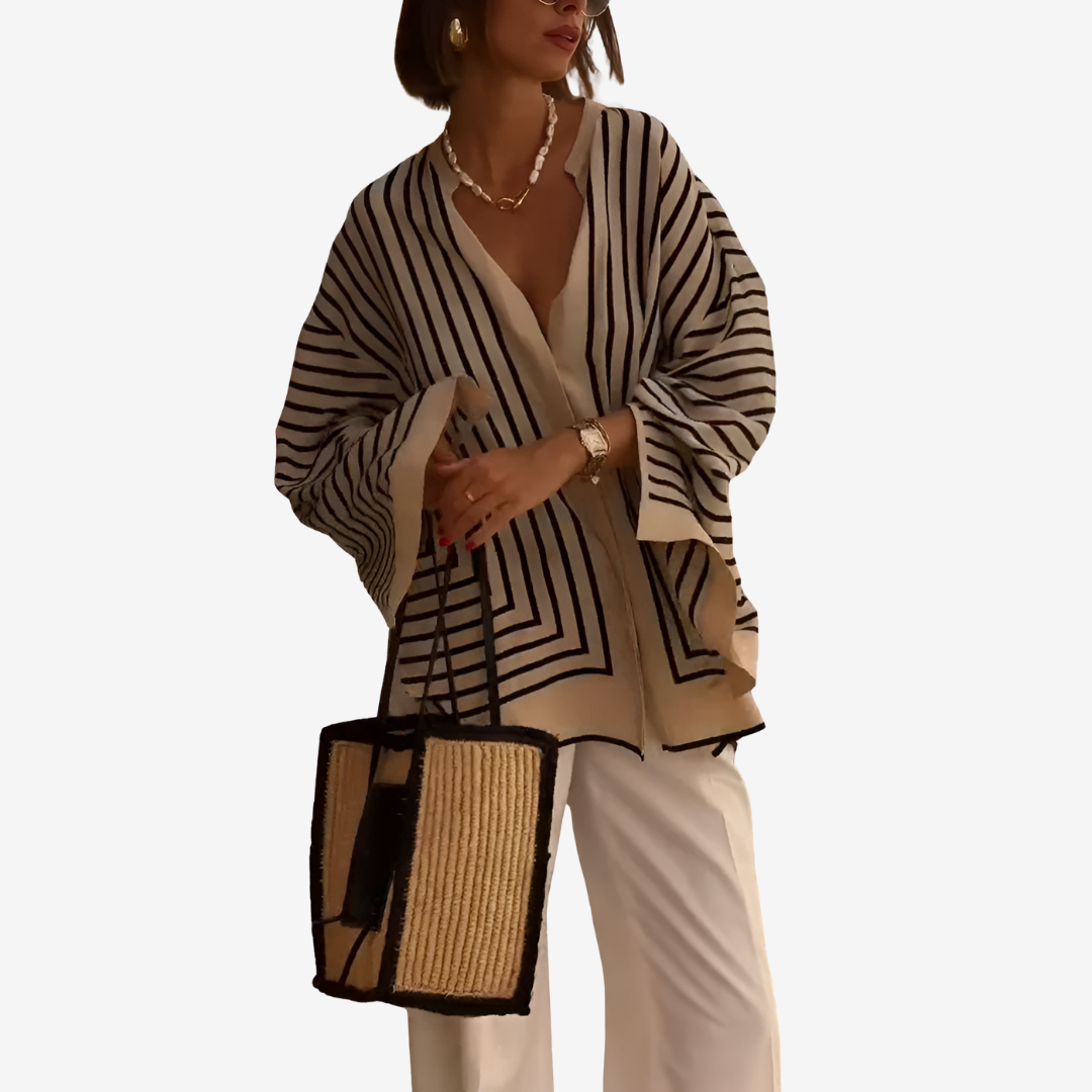 Women’s Oversized Printed Shirt – Wide Sleeve Button-Up for Spring and Summer