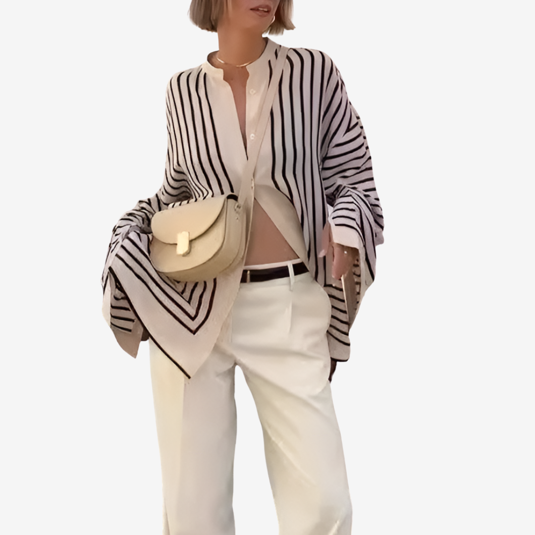 Women’s Oversized Printed Shirt – Wide Sleeve Button-Up for Spring and Summer