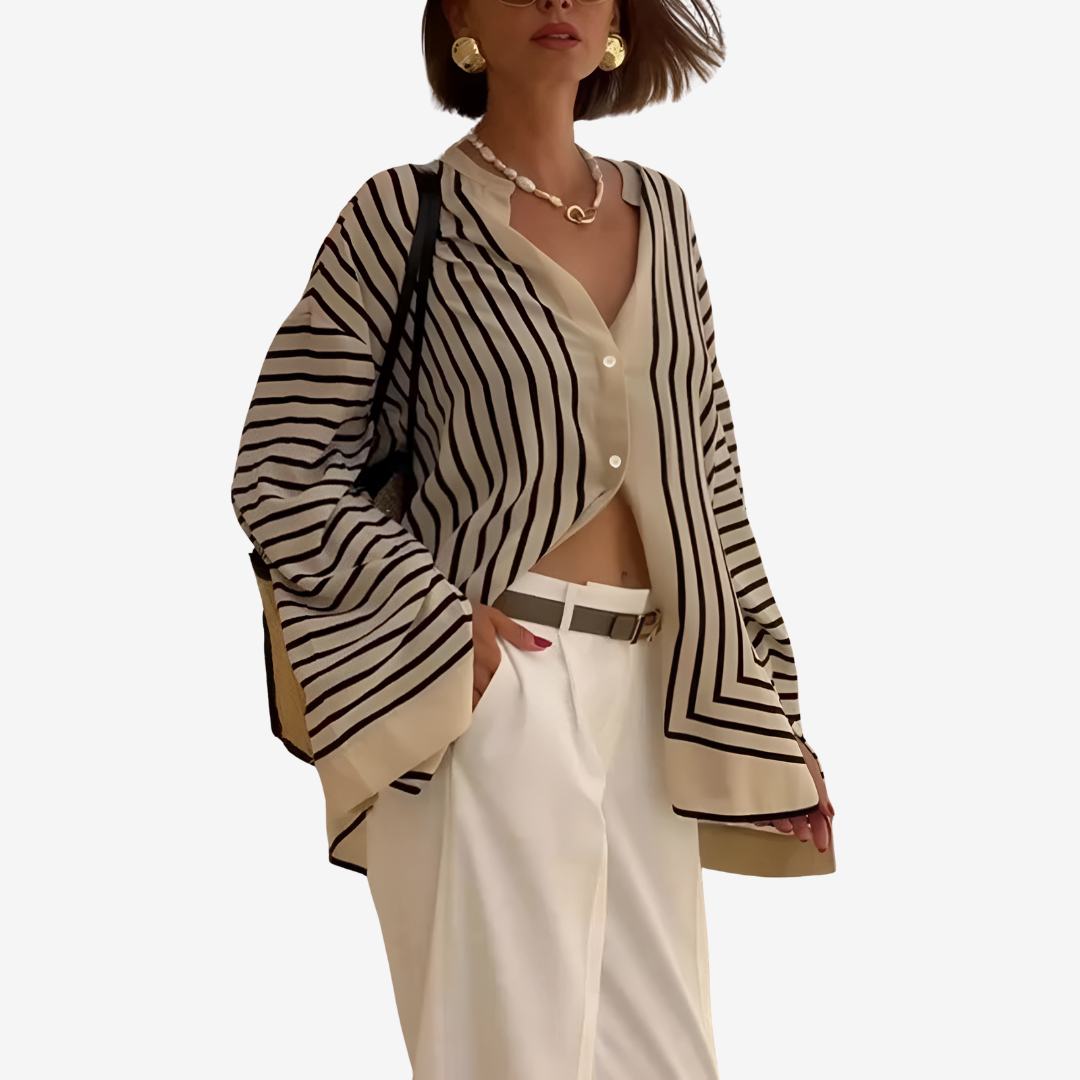 Women’s Oversized Printed Shirt – Wide Sleeve Button-Up for Spring and Summer