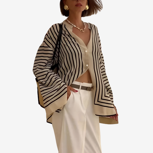 Women’s Oversized Printed Shirt – Wide Sleeve Button-Up for Spring and Summer