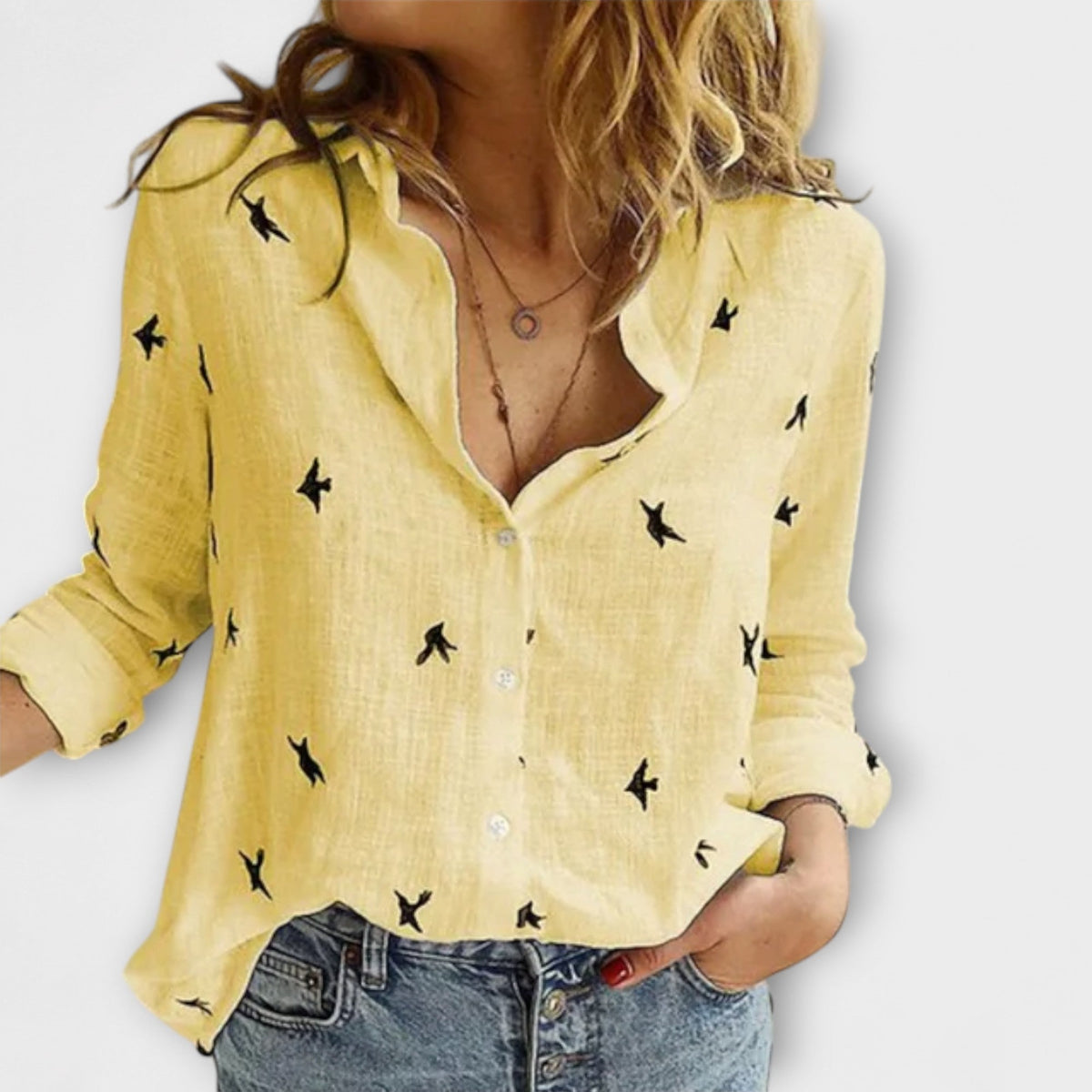 Women’s Relaxed Printed Button-Up Shirt – Long Sleeve Spring and Summer Casual Wear