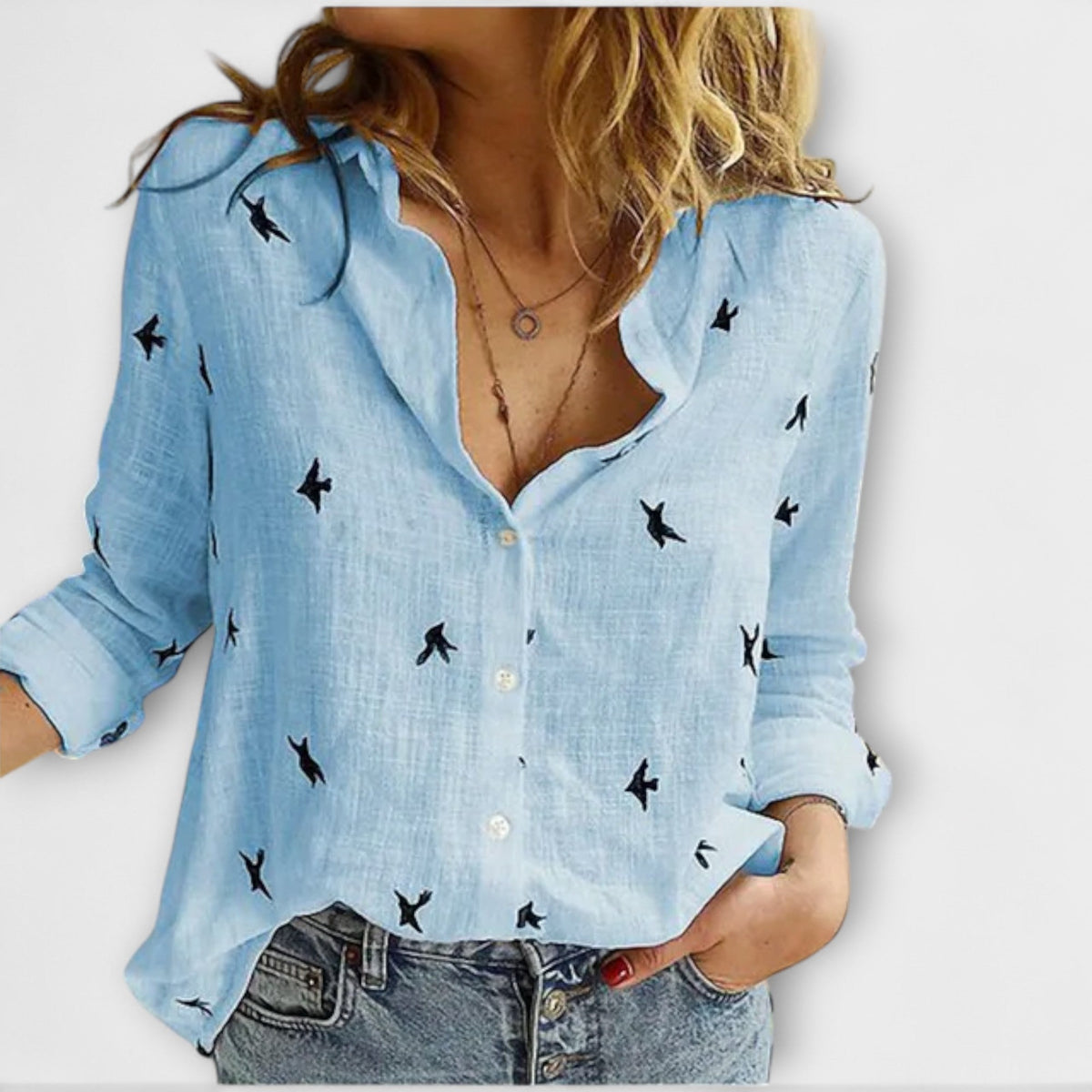 Women’s Relaxed Printed Button-Up Shirt – Long Sleeve Spring and Summer Casual Wear