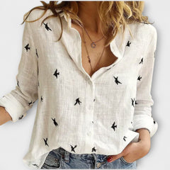 Women’s Relaxed Printed Button-Up Shirt – Long Sleeve Spring and Summer Casual Wear