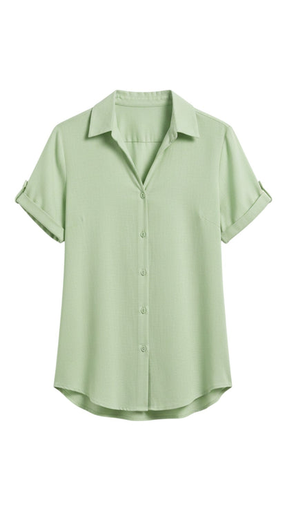 Women’s Short-Sleeve Button-Up Shirt – Relaxed Smart Casual Everyday Style