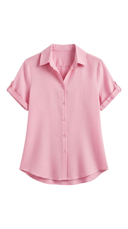 Women’s Short-Sleeve Button-Up Shirt – Relaxed Smart Casual Everyday Style