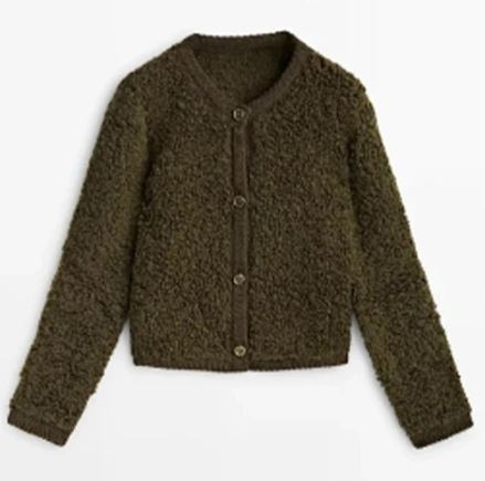 Women’s Bouclé Button Cardigan – Textured Crew-Neck Layer with Cropped Silhouette