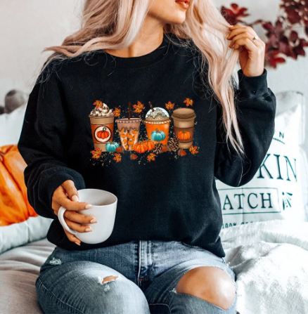 Women’s Autumn Coffee Graphic Sweatshirt – Cosy Long-Sleeve Pullover for Seasonal Casual Wear