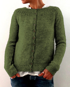 Women’s Fine-Knit Button Cardigan – Crew Neck Layer for Autumn and Winter