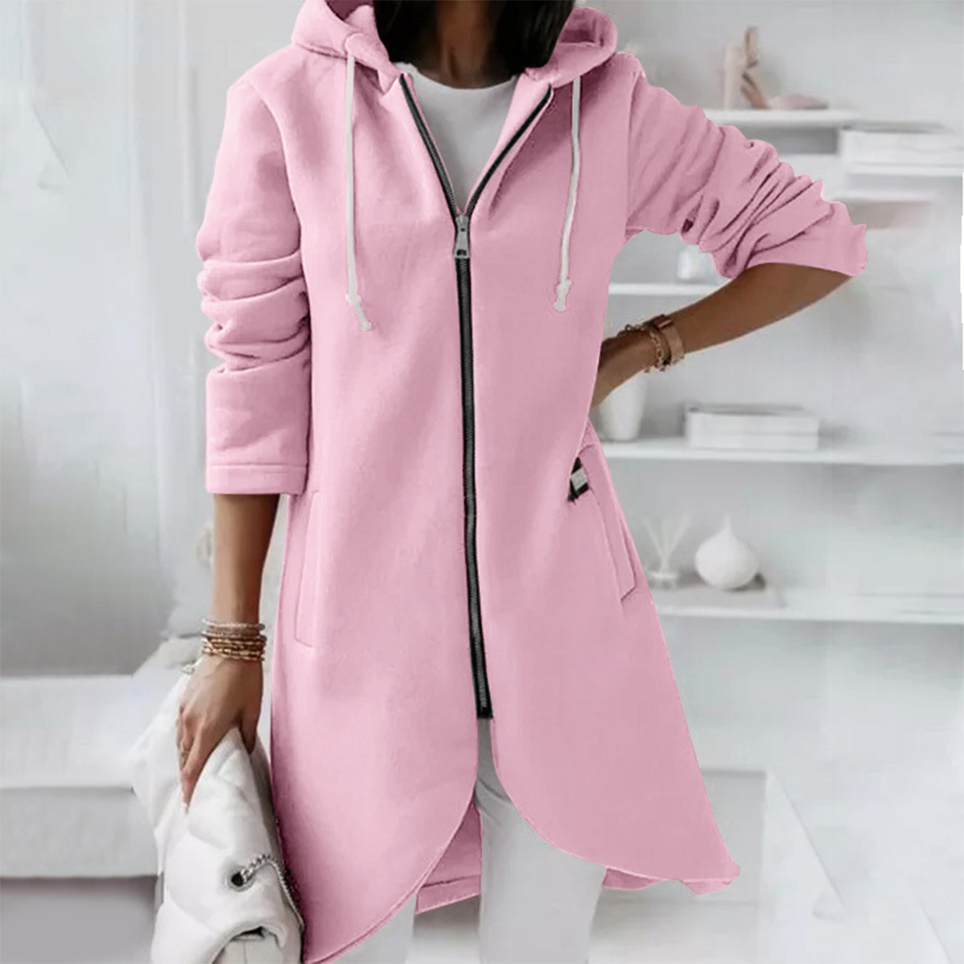 Women’s Longline Zip Hoodie – Brushed Jersey Hoodie with Curved Hem