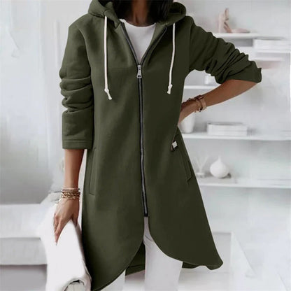 Women’s Longline Zip Hoodie – Brushed Jersey Hoodie with Curved Hem