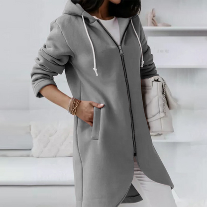 Women’s Longline Zip Hoodie – Brushed Jersey Hoodie with Curved Hem