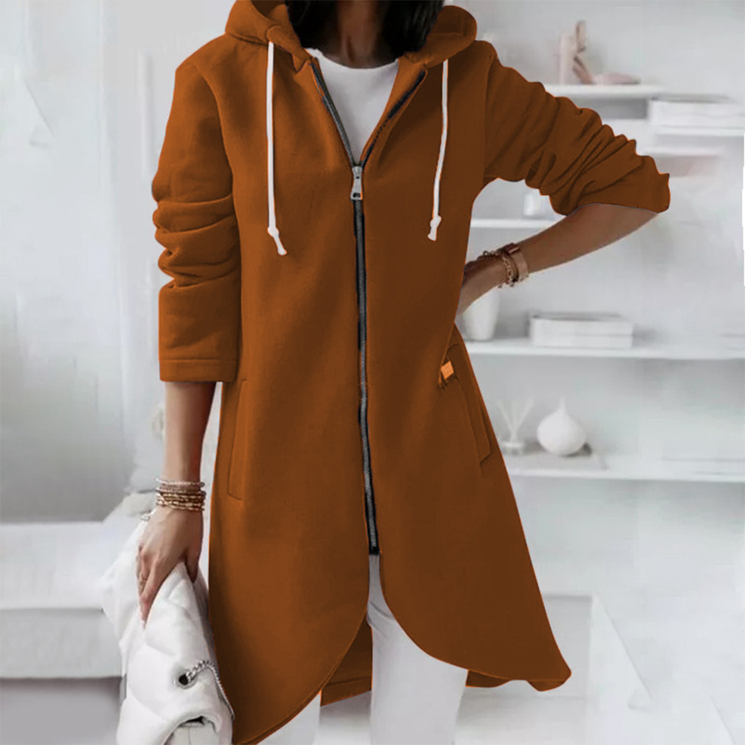 Women’s Longline Zip Hoodie – Brushed Jersey Hoodie with Curved Hem