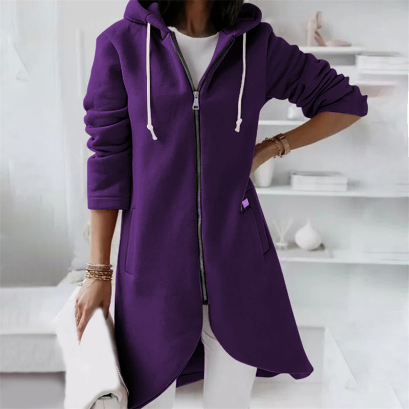 Women’s Longline Zip Hoodie – Brushed Jersey Hoodie with Curved Hem