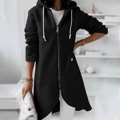 Women’s Longline Zip Hoodie – Brushed Jersey Hoodie with Curved Hem