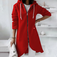 Women’s Longline Zip Hoodie – Brushed Jersey Hoodie with Curved Hem