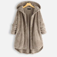 Women’s Oversized Hooded Teddy Jacket – Soft Button-Front Longline Winter Layer