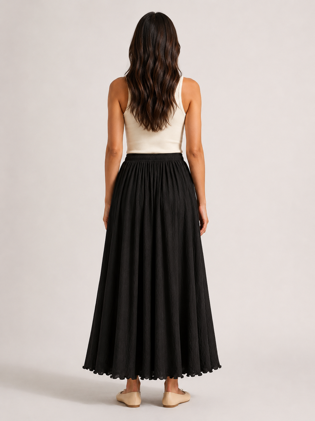 Women’s Linen-Blend A-Line Maxi Skirt – High-Waisted Gathered Design with Cotton Lining for Summer and Holiday Wear