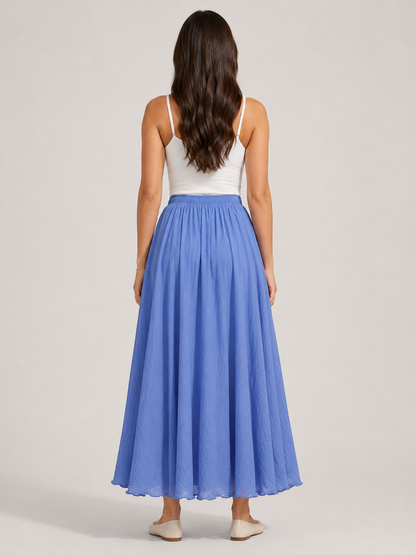 Women’s Linen-Blend A-Line Maxi Skirt – High-Waisted Gathered Design with Cotton Lining for Summer and Holiday Wear