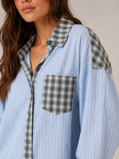 Women’s Plaid Pyjama Set – Relaxed Button-Up Shirt with Drawstring Jogger Trousers for Sleep and Lounging