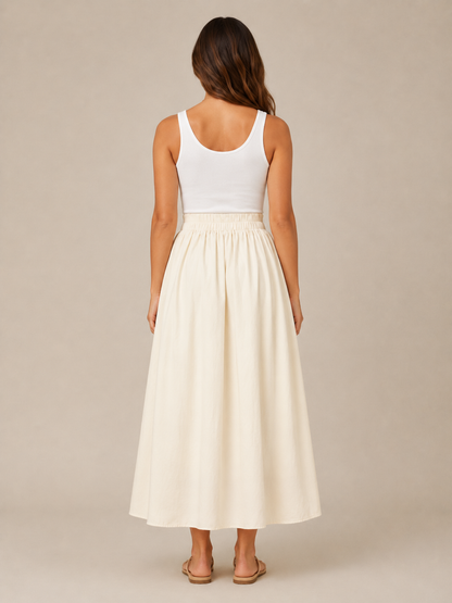 Women’s Elasticated A-Line Midi Skirt – High-Waisted Flowing Design with Soft Pleats and Pockets for Work and Everyday Wear