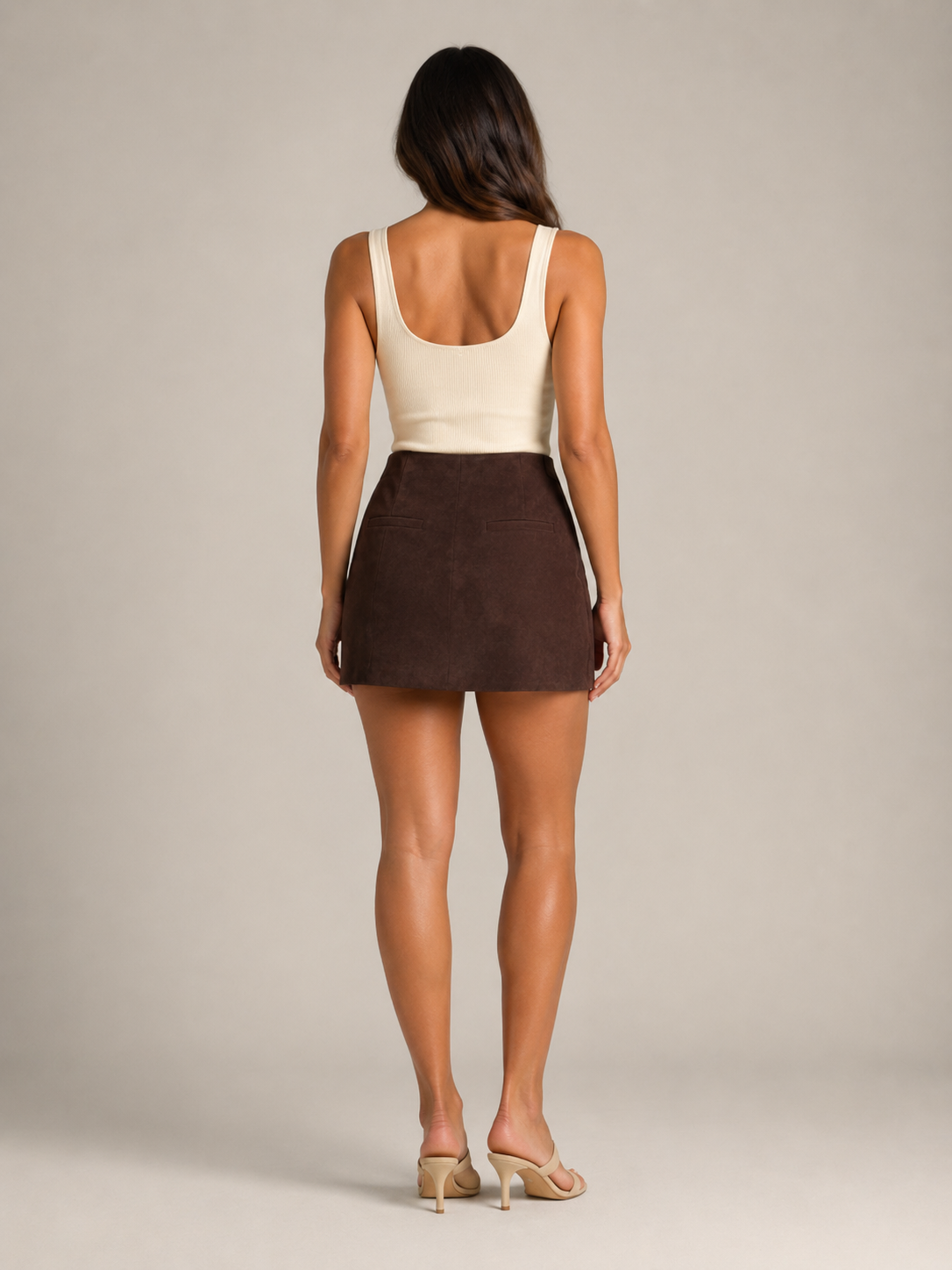 Women’s Suede Mini Skirt – Genuine Sheepskin Straight-Cut Design with Hidden Zip for Dinner and Evening Wear