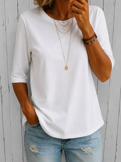 Women’s T-Shirt – Relaxed Round-Neck Tee with Three-Quarter Sleeves