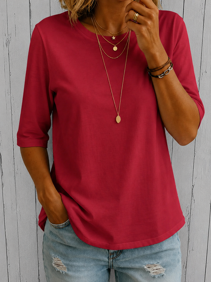 Women’s T-Shirt – Relaxed Round-Neck Tee with Three-Quarter Sleeves