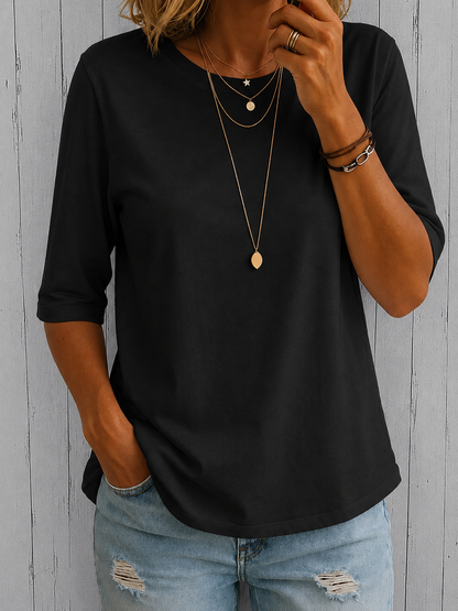 Women’s T-Shirt – Relaxed Round-Neck Tee with Three-Quarter Sleeves
