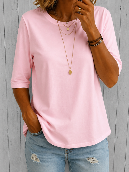 Women’s T-Shirt – Relaxed Round-Neck Tee with Three-Quarter Sleeves