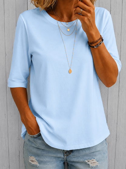 Women’s T-Shirt – Relaxed Round-Neck Tee with Three-Quarter Sleeves