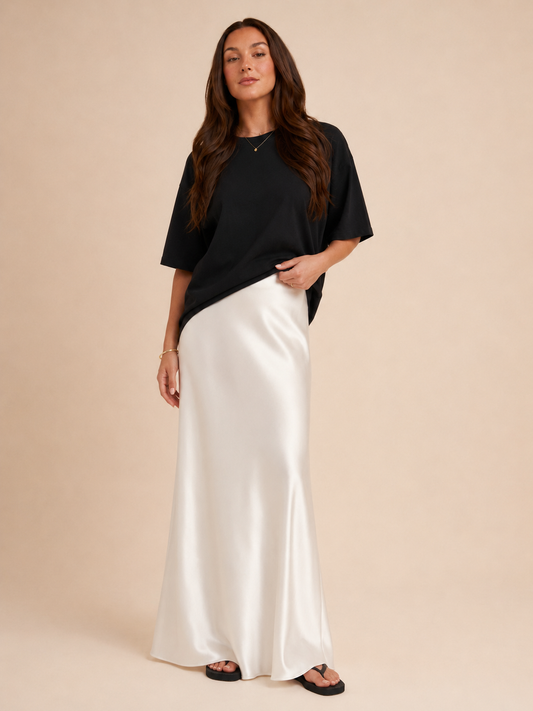 Women’s Satin A-Line Maxi Skirt – High-Waisted Flowing Silhouette with Soft Sheen for Dinners and Occasion Wear